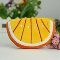 Cute orange slice plush coin purse with embroidery texture and metal zipper chain - Half Round Orange