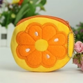 Cute orange fruit plush coin purse with realistic embroidery and a metal ball chain - Orange