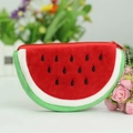 Watermelon plush coin purse with red zipper and silver chain for small item storage - Deep Red Semi-circular Watermelon