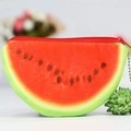 Cute plush watermelon coin purse with red fruit pattern and green rind design - Semi-circular Red Watermelon