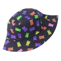 Cappello a secchiello reversibile in cotone nero con stampe di orsetti colorati per il sole - 58cm / Orso Colorato