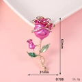Detailed view of pink rose alloy charm with rhinestones showing 63mm by 31mm size - D708 Short Rose (Rose Red)