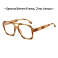Retro square oversized sunglasses in brown tortoiseshell frame with clear lenses - Amber Floral Frame Clear Lens