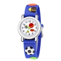 Blue kids sports watch with 3D embossed football and basketball silicone strap - Royal Blue