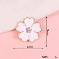24mm white enamel five-petal flower charm with gold trim and crystal center for DIY - D089 Rhinestone Core Flower