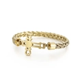 Golden woven stainless steel bracelet with a cross pendant and heart cutout details - Gold Heart Cross Style (KB130544-KFC)