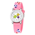Pink cartoon quartz watch for kids with 3D soccer relief strap and colorful dial markers - Pink