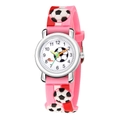 Pink children's sports quartz watch with 3D embossed football pattern on silicone strap - Pink