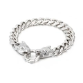 Polished stainless steel Cuban chain bracelet featuring dual wolf head ring closure - Bracelet / Silver Bracelet