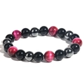 Détail du bracelet en perles d'onyx noir, œil de tigre rose et hématite métallique - 10mm Œil de Tigre Rose