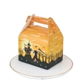 Halloween portable cake box with spider web and haunted house design in orange and black - Skull - Yellow