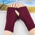 Winter cable-knit fingerless gloves in wine red, cozy thermal hand warmers for women - One Size / Burgundy