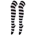 Classic black and white striped over-the-knee socks for women with elastic fit - Black & White Wide Stripes