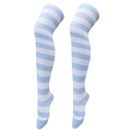 Blue and white striped over-knee thigh high socks in soft cotton blend for women - Sky Blue & White Wide Stripes