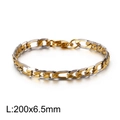 Bracciale Figaro bicolore da 6,5mm in argento lucido e acciaio inossidabile dorato testurizzato - Catena Figaro Larghezza 6,5 mm (KB126623-Z)