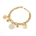 18K gold-plated stainless steel layered bracelet with hollow charms and micro-set crystals - Gold Multi-Charm Portrait Style (ZG275)