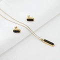 18K gold stainless steel jewelry set with oval black crystal pendants for women - Black Zirconia
