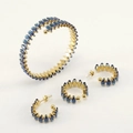 18K gold plated stainless steel jewelry set with marquise blue stones on white background - Dark Blue