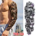 Waterproof full arm temporary tattoo featuring realistic roses and eye design TQB-04 - Rose Big Eyes Bird Style (TQB-04)