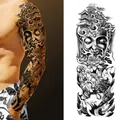 Full arm temporary tattoo TQB-37 featuring realistic Buddha and lotus flower design - Zen Buddha Ancient Pagoda Style (TQB-37)