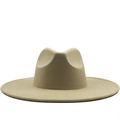 Sombrero fedora clásico de lana beige con ala ancha y elegante copa con hendidura - M(56-58cm) / Beige