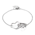 Silver stainless steel bracelet featuring interlocking hollow heart and cute pet paw charms - Interlocking Heart Paw Bracelet (Steel Color)