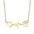 Gold plated stainless steel necklace featuring a heart heartbeat and pet paw pendant - Heartbeat Heart Paw Necklace (Gold)
