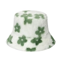 Cappello a secchiello in peluche invernale con motivi floreali verdi su base bianca - 58cm / Verde