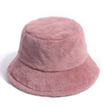 Close-up of pink faux fur bucket hat showing plush texture and warm winter material - Adult size 56-58cm / Pink