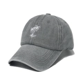 Washed dark gray baseball cap featuring white coconut tree embroidery on white background - 58cm / Gray