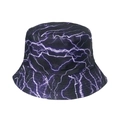 Street style bucket hat with purple lightning print on black canvas fabric - 58cm / Style F-Black Purple Lightning
