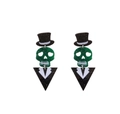 Dettaglio di orecchini a teschio verde glitterato con cappello e motivo a vestito - Stile Scheletro in Abito (14号)