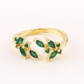 Adjustable gold plated emerald zircon ring in a leaf-like nature inspired design - Adjustable Open / Emerald Branch and Leaf Style (Style 5)