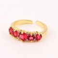Adjustable gold ring featuring five red oval gems and sparkling white zircon accents - Adjustable Open / Ruby Row Setting Style (Style 4)