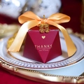 Red hexagonal wedding candy box with golden ribbon and Chinese Xi character pendant - Small Diamond / Burgundy [Champagne Gold Ribbon]