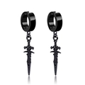 Pair of black punk sword drop earrings with circular hoops in a minimalist gothic style - Ear Clip-1 Pair / Black