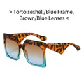 Square oversized sunglasses with tortoise blue gradient frame and tea blue lenses - Tortoise Blue Frame Tea Blue Lens
