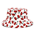 Cappello a secchiello in cotone estivo con stampa ciliegie e tesa rinforzata su bianco - M (56-58cm) / Ciliegia Bianca/Rosso Reversibile