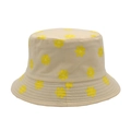 Chapeau bob en coton beige avec imprimé marguerites jaunes vue de face sur fond blanc - M (56-58cm) / Kaki