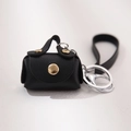 Mini PU leather keychain purse in black with golden studs and hand strap - Black