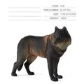 Lifelike dark brown and grey howling wolf animal figure with detailed fur texture - Standing Large Wolf (PL127-791)