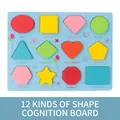 Educational wooden puzzle board with twelve colorful geometric shapes for toddlers - 12 Shapes Recognition Board