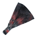 Detail of wide tie-dye yoga headband with retro patterns and elastic back band - Black Jujube Red Tie-Dye
