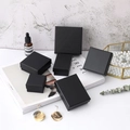 Elegant matte black jewelry box set for earrings and necklaces on minimalist marble background - Linen-textured Black; 7*7*1.5cm