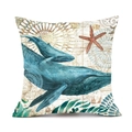 Blue whale watercolor cushion cover featuring vintage map and starfish design - Whale