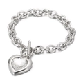 Bracciale in acciaio inossidabile argento con chiusura OT e ciondolo a cuore in cristallo - Argento Trasparente Cuore (KB62110-Z)