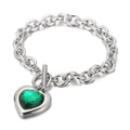 Silver stainless steel OT clasp bracelet with heart pendant and green crystal stone - Silver Green Heart (KB162152-Z)
