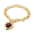 Bracciale dorato con chiusura OT e ciondolo in cristallo rosso scuro a forma di cuore - Oro Rosso Cuore (KB62099-Z)