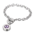 Minimalist silver OT buckle chain bracelet featuring a round purple gemstone pendant - Silver Style With Purple Stone (KB53404-Z)
