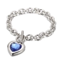 Bracciale in acciaio inossidabile argento con cuore di cristallo blu e chiusura a T - Argento Blu Cuore (KB62109-Z)